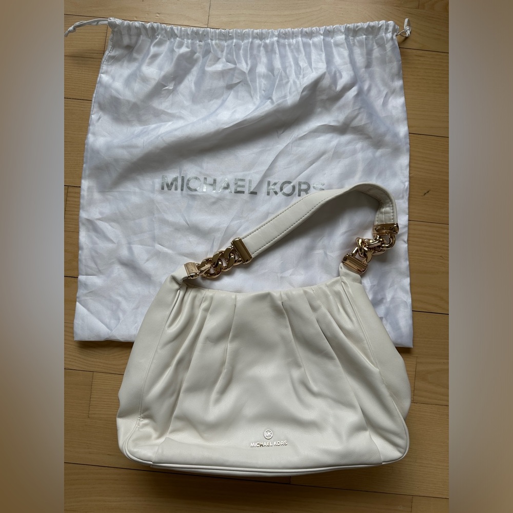 Michael Kors Cream Shoulder Bag with Gold Accents